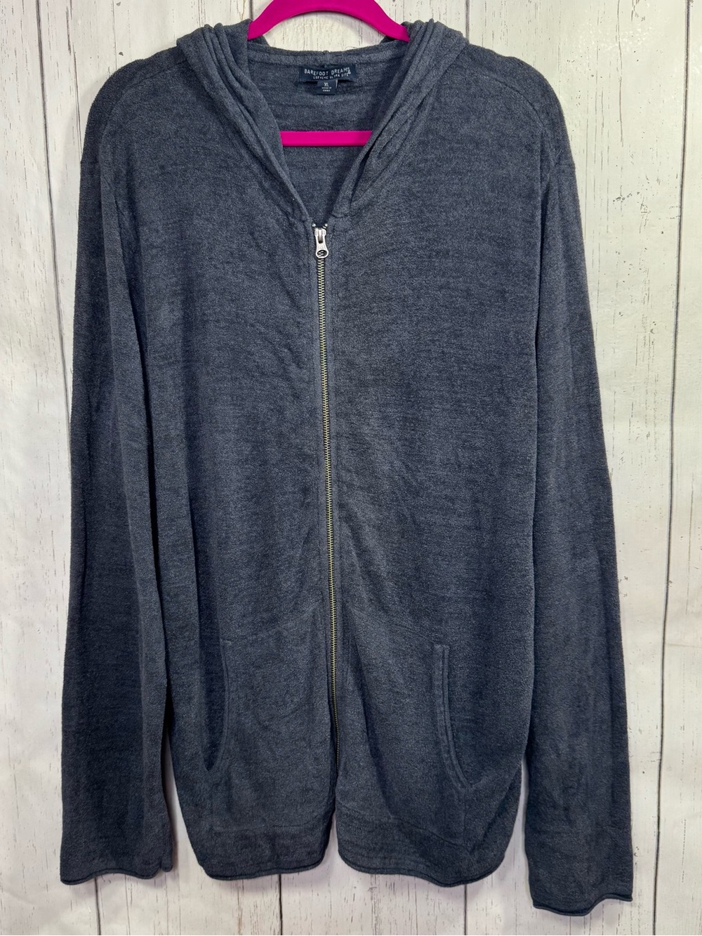 Barefoot Dreams CozyChic Ultra Lite Gray Zip Hooded Cardigan XL Layering Cozy